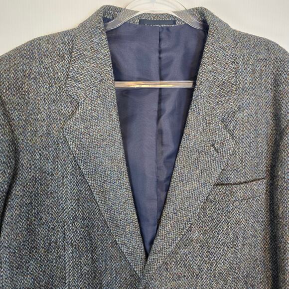 Vintage Harris Tweed Brook Taverner Blue Grey Wool Sport Coat Blazer 44R - Picture 3 of 11